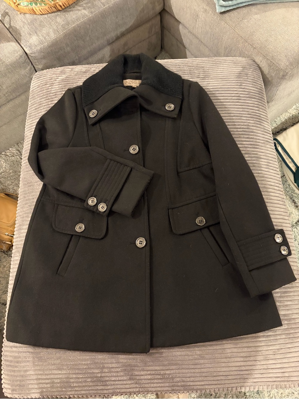 Classic Black Wool Pea Coat with Button Front